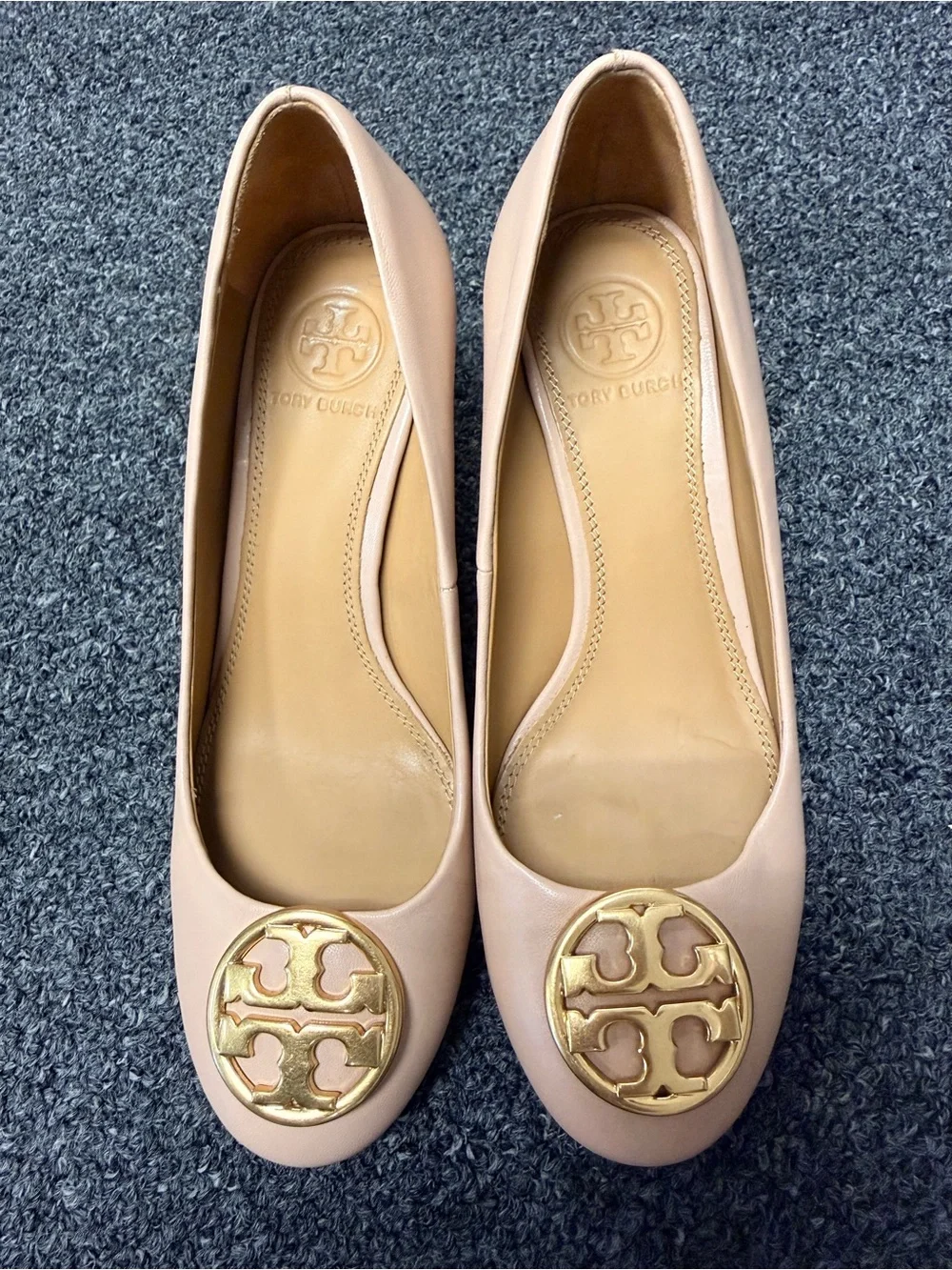 Tory Burch Blush Pink Logo Round-Toe Ballet Flats
